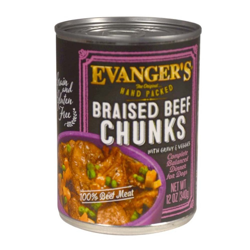 Evanger's Hand Packed Wet Dog Food Braised Beef Chunks w/Gravy 12oz 12pk