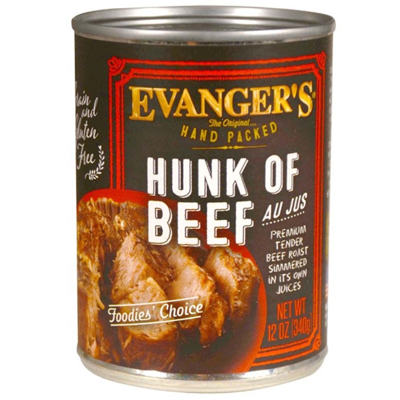 Evanger's Hand Packed Wet Dog Food Hunk of Beef 12oz 12pk
