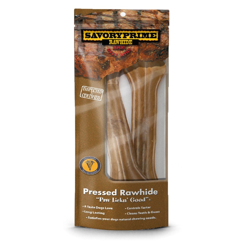 Savory Prime Pressed Rawhide Bones Bagged Natural 8.5 in 2 Pack