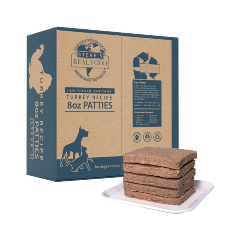 Steve's Real Food Dog Cat Frozen Turkey Patties 14lb {L-x} SD-5