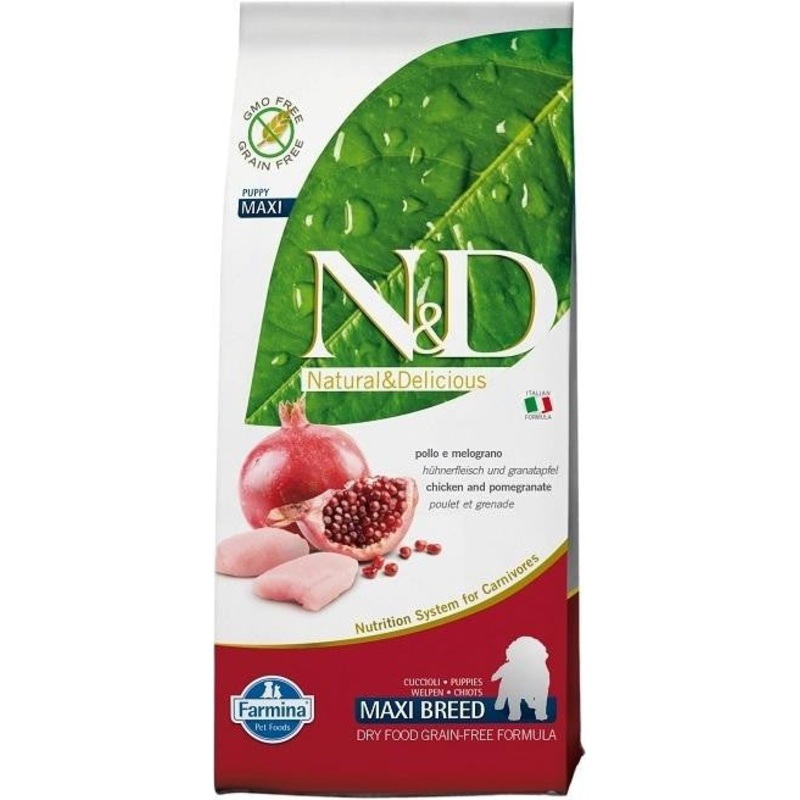 Farmina N&d Natural And Delicious Grain Free Maxi Puppy Chicken & Pomegranate Dry Dog Food-26.4-lb-{L-x}