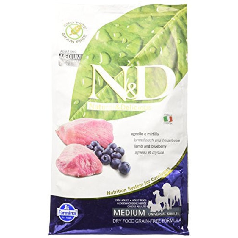 Farmina N&d Natural And Delicious Grain Free Medium Adult Lamb & Blueberry Dry Dog Food-5.5-lb-{L+1}