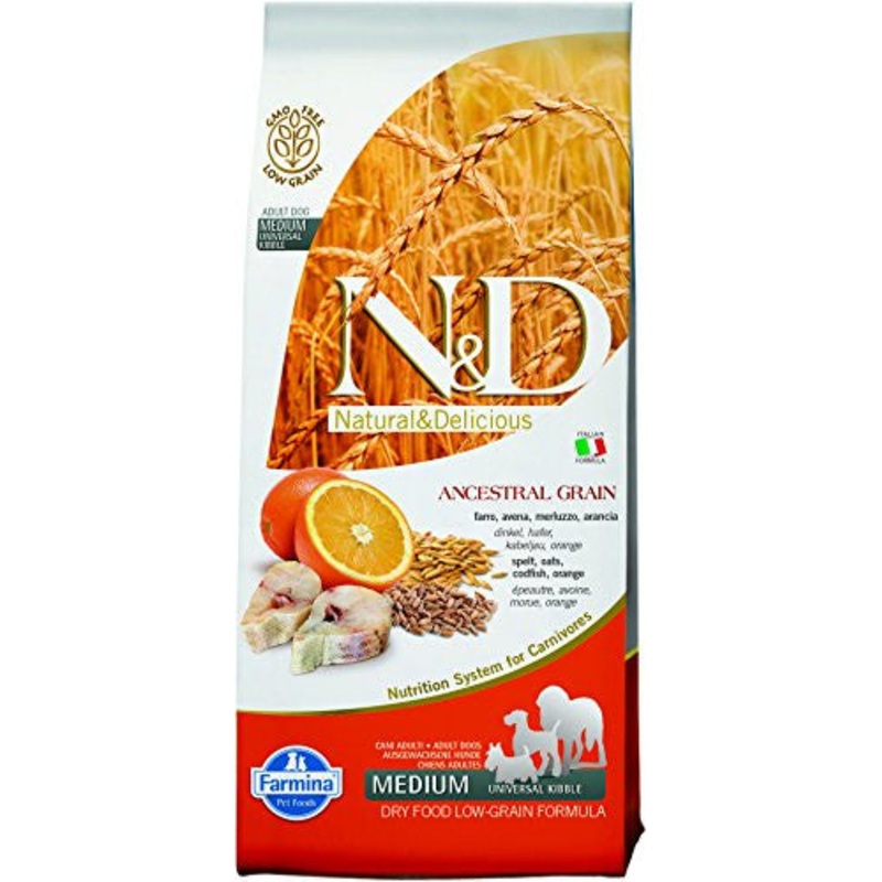 Farmina N&d Natural And Delicious Low Grain Medium Adult Codfish & Orange Dry Dog Food-26.4-lb-{L+x}