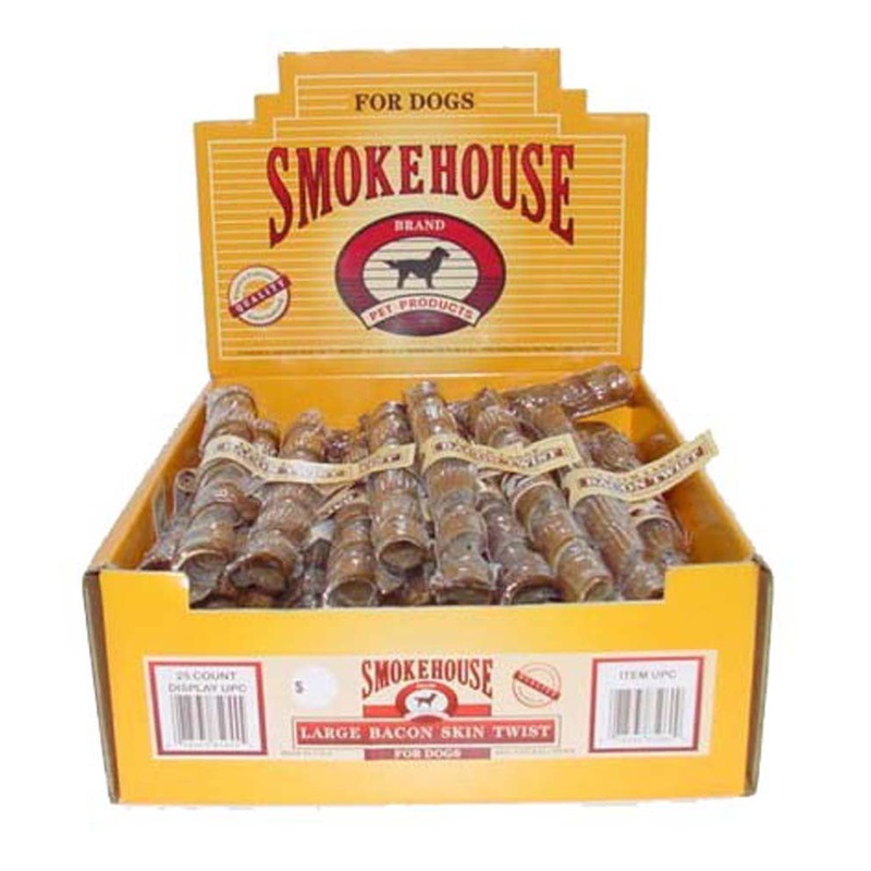 Smokehouse USA Made Bacon Skin Twists Dog Chew LG 25ct