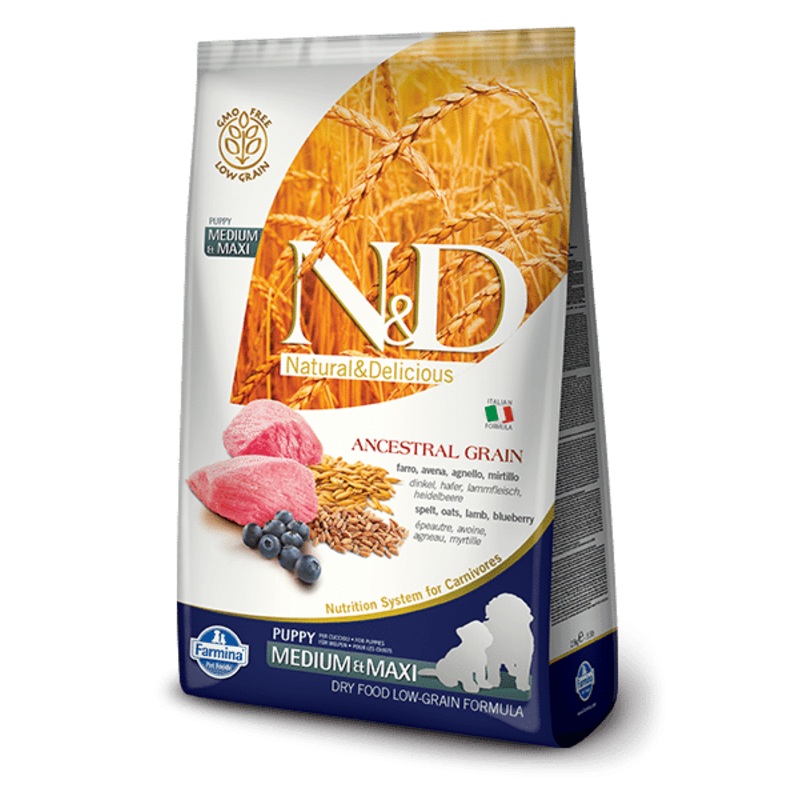 Farmina N&d Natural And Delicious Low Grain Medium & Maxi Puppy Lamb & Blueberry Dry Dog Food-5.5-lb-{L+1x}