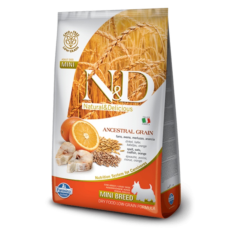 Farmina N&d Natural And Delicious Low Grain Mini Adult Codfish & Orange Dry Dog Food-5.5-lb-{L+x}
