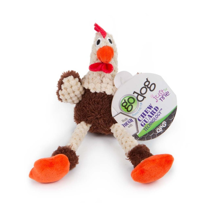 goDog Just For Me Skinny Rooster with Chew Guard Technology Tough Plush Dog Toy Brown