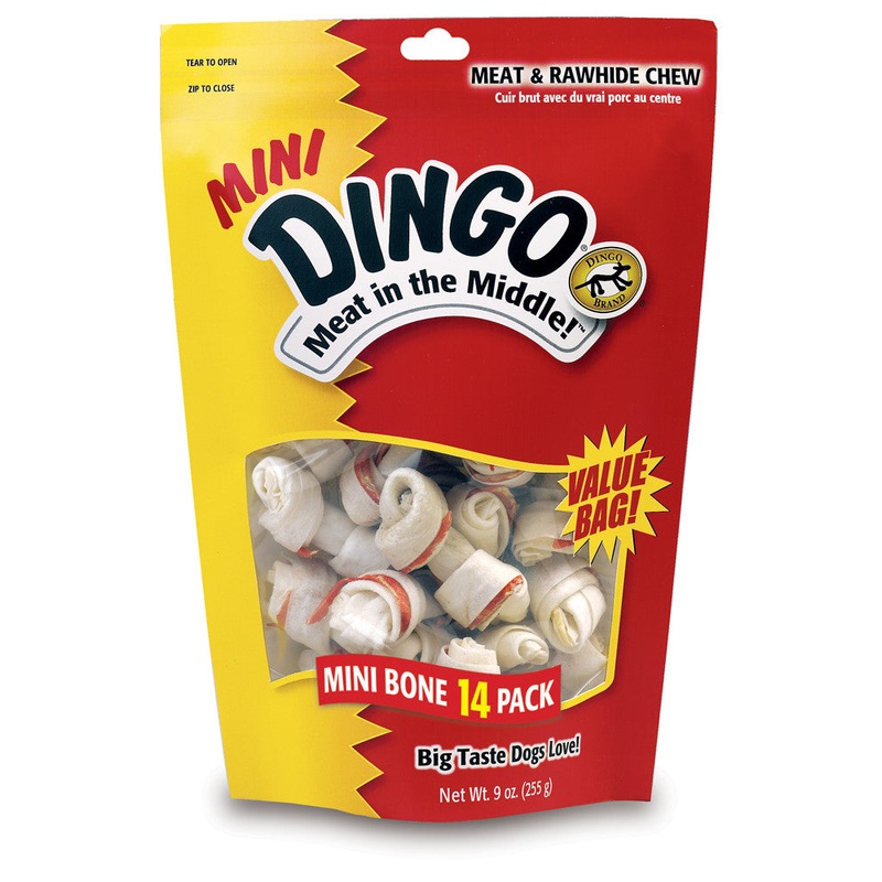 Dingo Meat in the Middle Bones Dog Treats Mini Beef 16oz 14pc