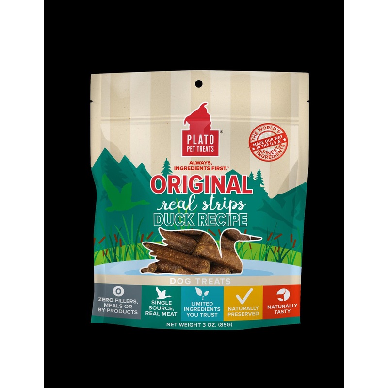 Plato Original Real Strips Duck Dog Treat Recipe 3oz {L+1x} 595108