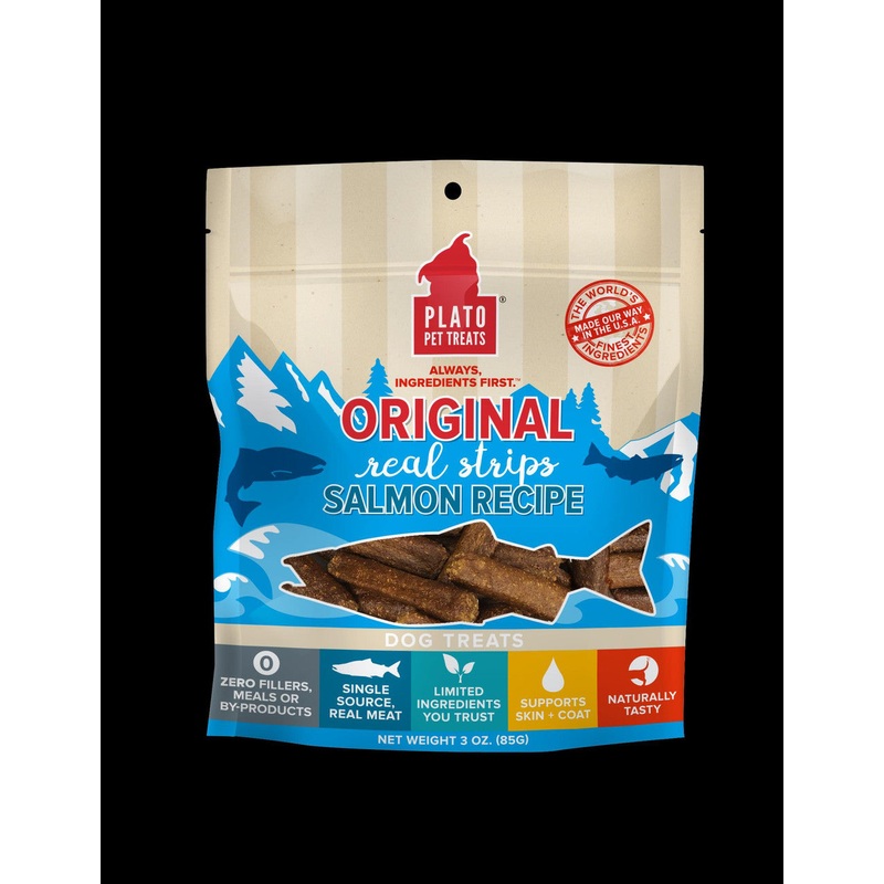Plato Original Real Strips Salmon Dog Treat Recipe 3oz {L+1x} 595106