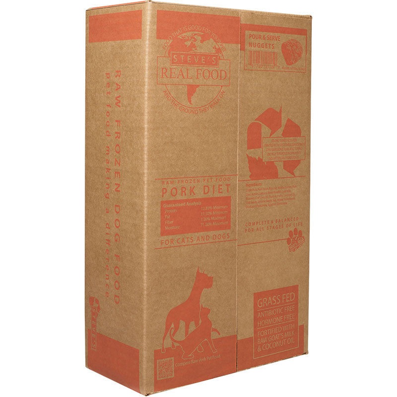 Steve's Real Food Dog Cat Frozen Pork Nuggets 9.75lb Box {L-x}