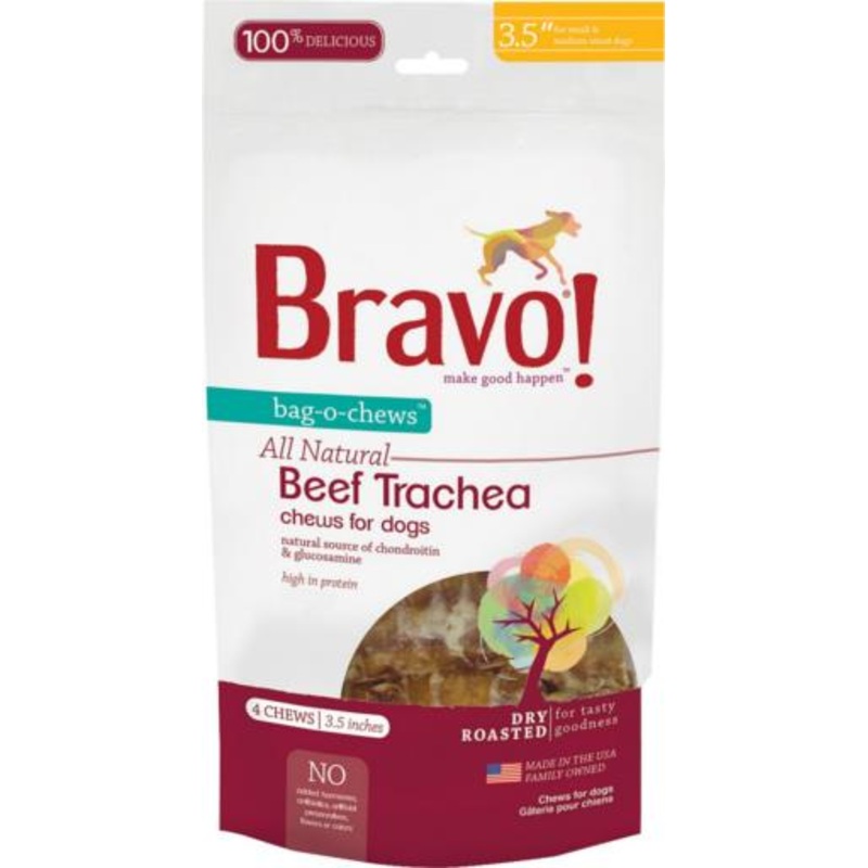 Bravo! Beef Trachea - 3.5" - Bag-O-Chews 4pk {L+1x} 294173