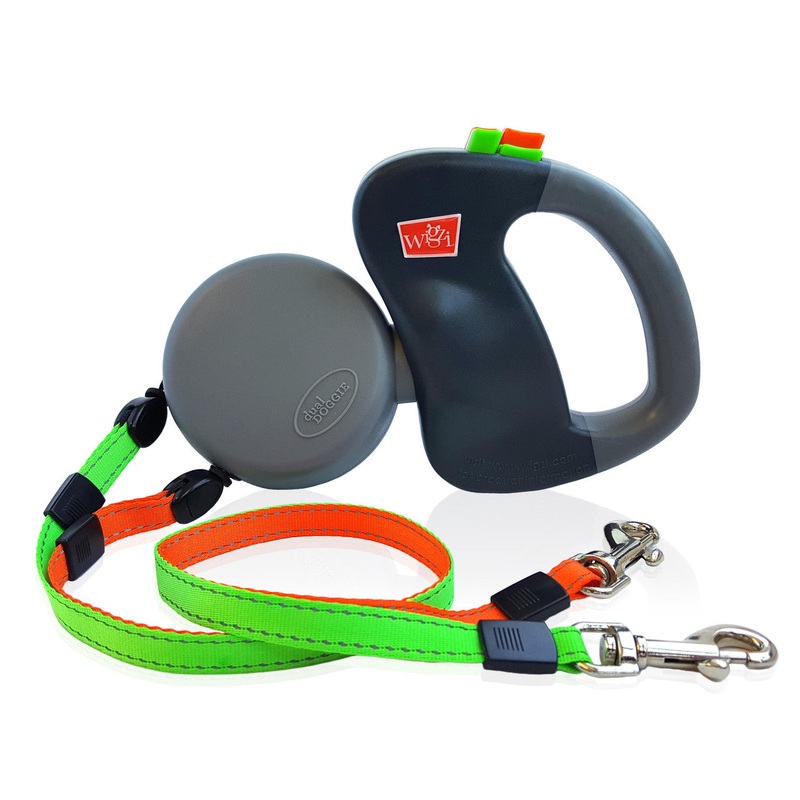 Wigzi Dual Doggie Retractable Leash Small Medium Gray