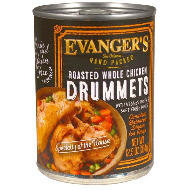 Evanger's Hand Packed Wet Dog Food Roasted Chicken Drummet Dinner 12oz 12pk