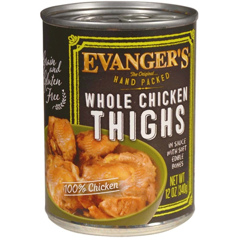 Evanger's Hand Packed Wet Dog Food Whole Chicken Thighs 12oz 12pk
