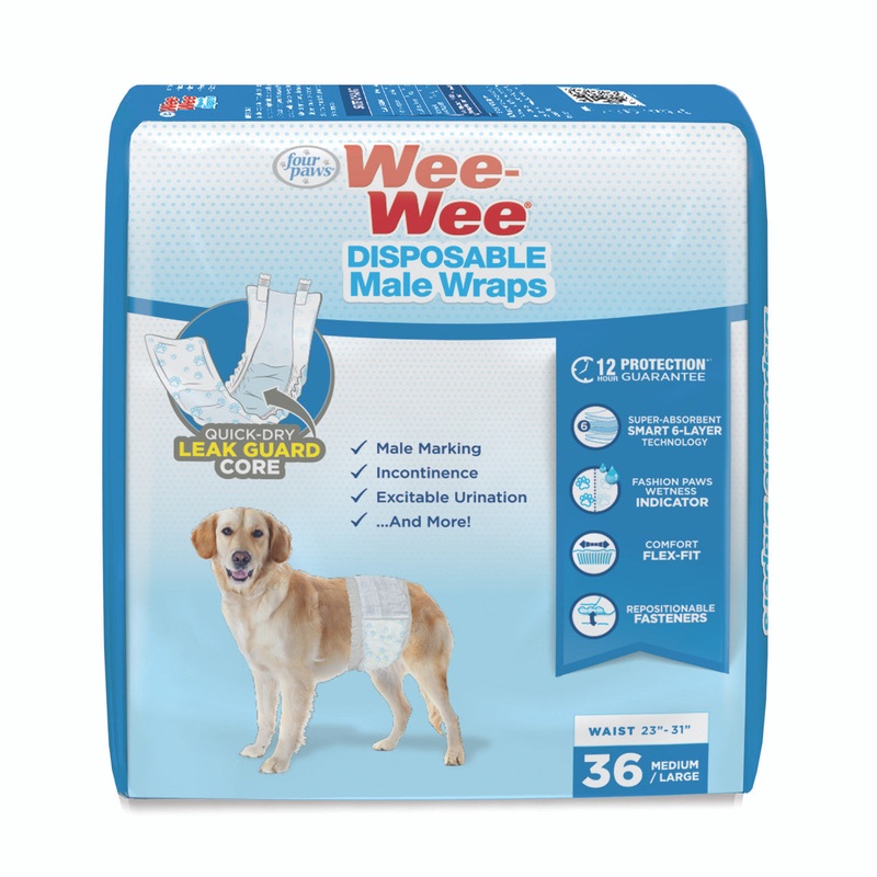 Four Paws Wee-Wee Disposable Male Dog Wraps Male Wraps Medium/Large (36 Count)