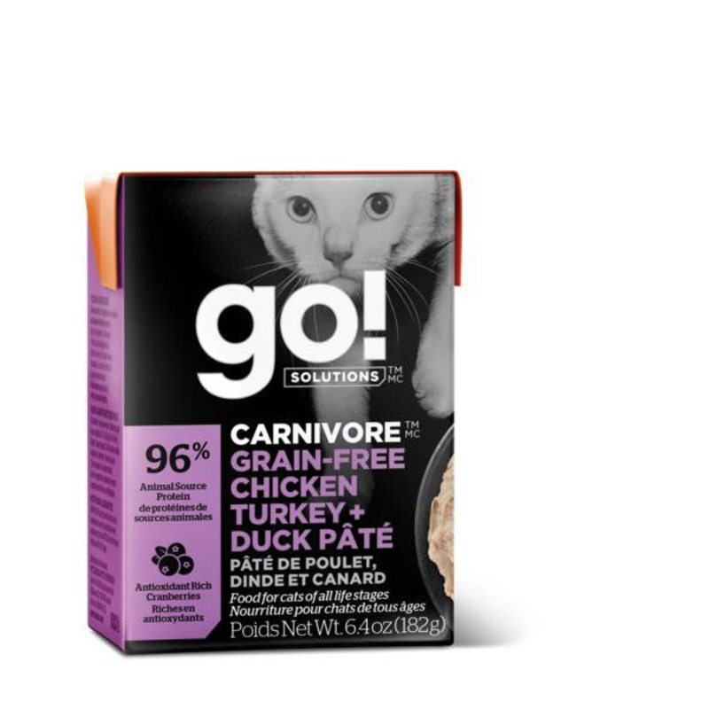 Petcurean GO! CARNIVORE Grain Free Chicken, Turkey + Duck P t for cats 24/6.4oz {L-1} 152301