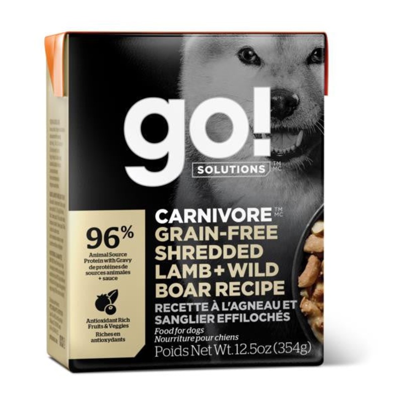 Petcurean GO! CARNIVORE Grain Free Shredded Lamb + Wild Boar Dog 12/12.5oz {L-1} 152294