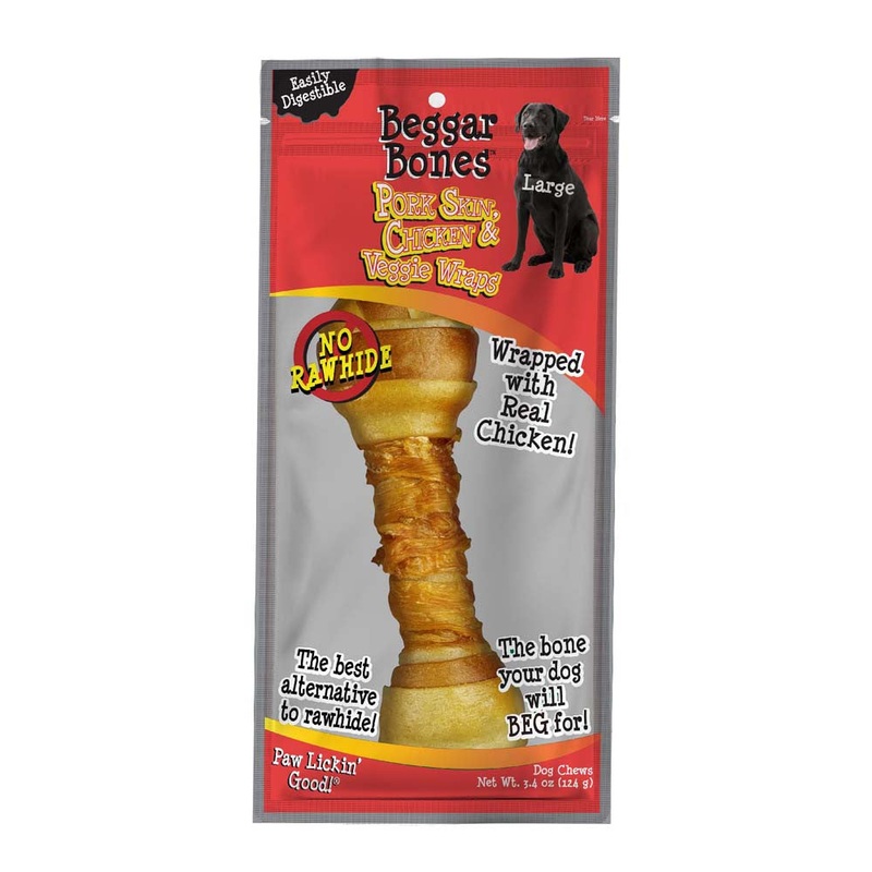 Savory Prime Beggar Bones Pork Skin, Chicken & Veggie Wraps Dog Treats LG 3.4 oz