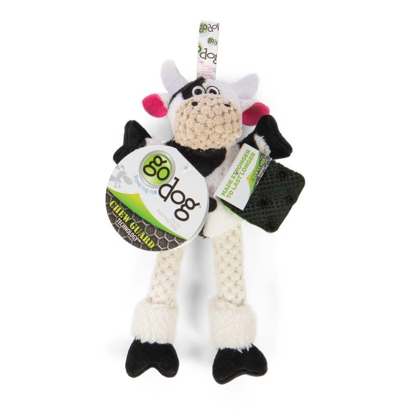 goDog Checkers Skinny Durable Plush Dog Toy Cow XS