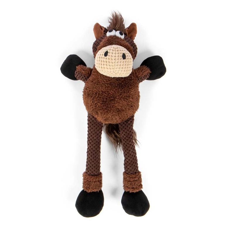 goDog Checkers Skinny Durable Plush Dog Toy Horse LG