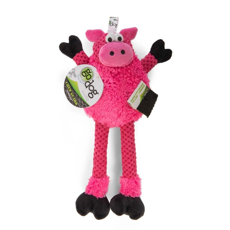 goDog Checkers Skinny Durable Plush Dog Toy Pig SM