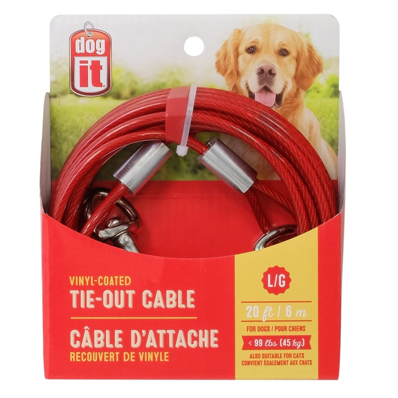 Dogit Tie-Out Cable, Large, 20', Red