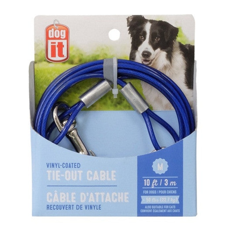 Dogit Tie Out Cable, Medium, 10', Blue
