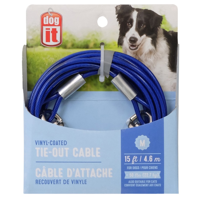 Dogit Tie Out Cable, Medium, 15', Blue