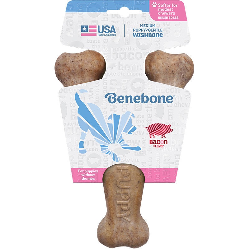 Benebone Dog Wishbone Chew Bacon Puppy Medium