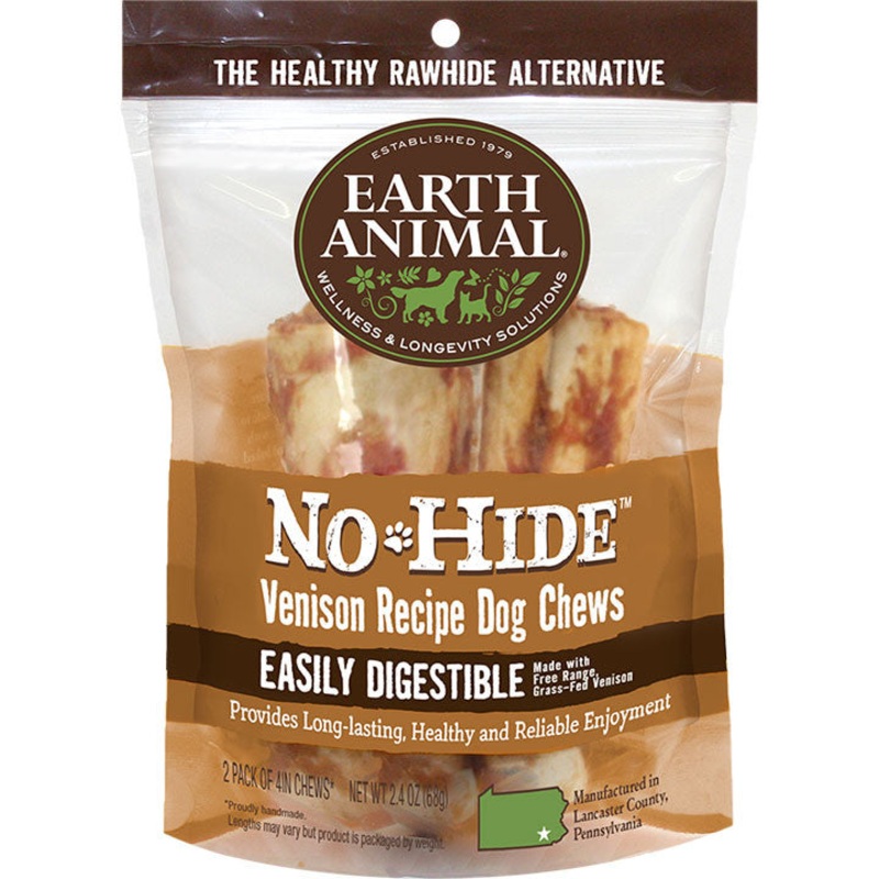 Earth Animal Dog No-hide Venison 4 Inches 2 Pack