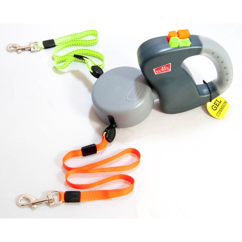 Wigzi Dual Doggie Retractable Gel Handle Leash Small/Medium Gray {L-1x} 748046