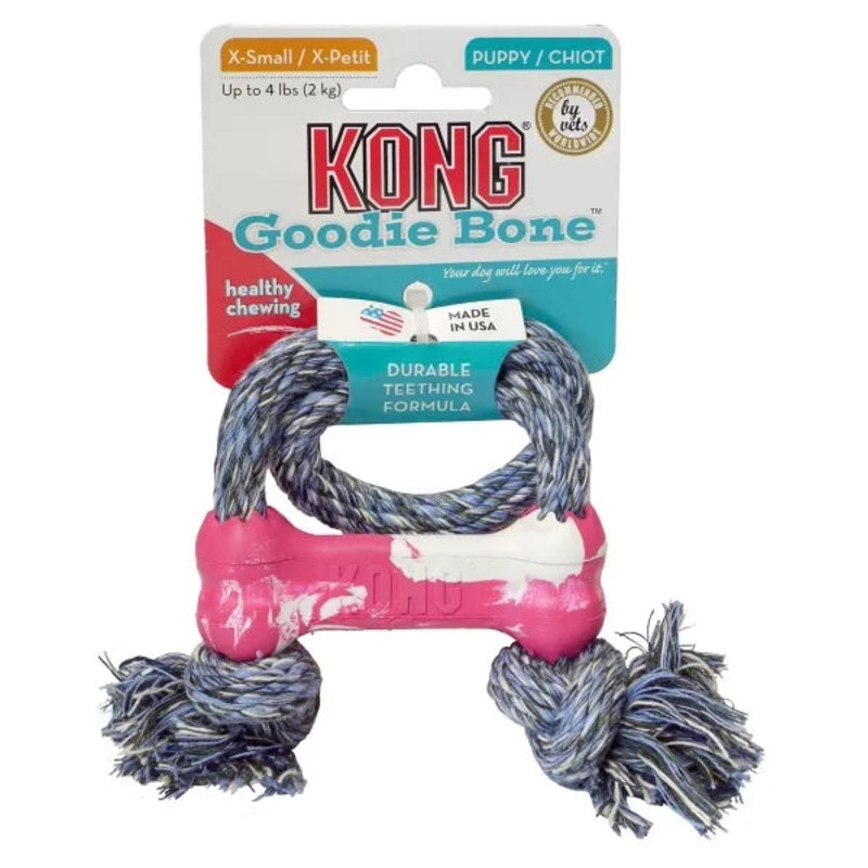 KONG Puppy Goodie Bone With Rope Xtra Small