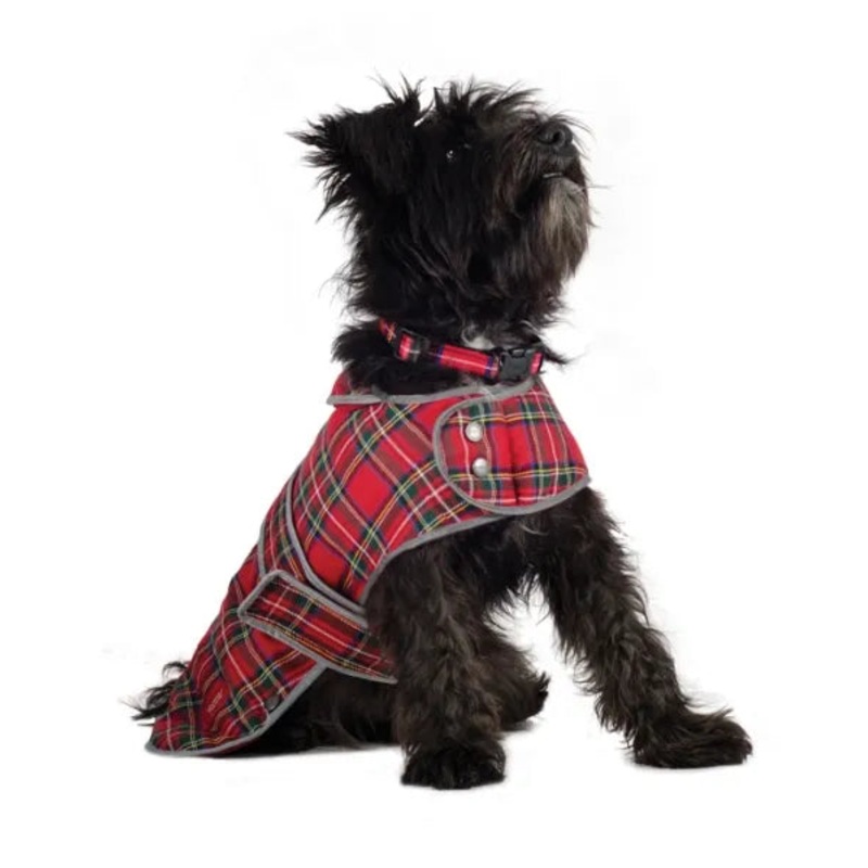 Muddy Paws Highland Tartan Coat Red Xlarge