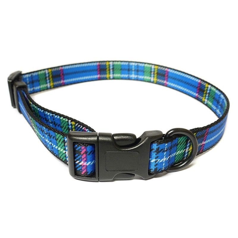 Nylon Adjustable Collar Tartan Blue sz 1-2