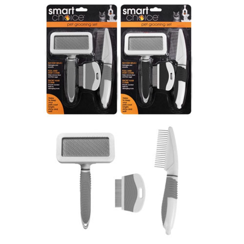 Pet Grooming Set of 3 Brushes & Combs