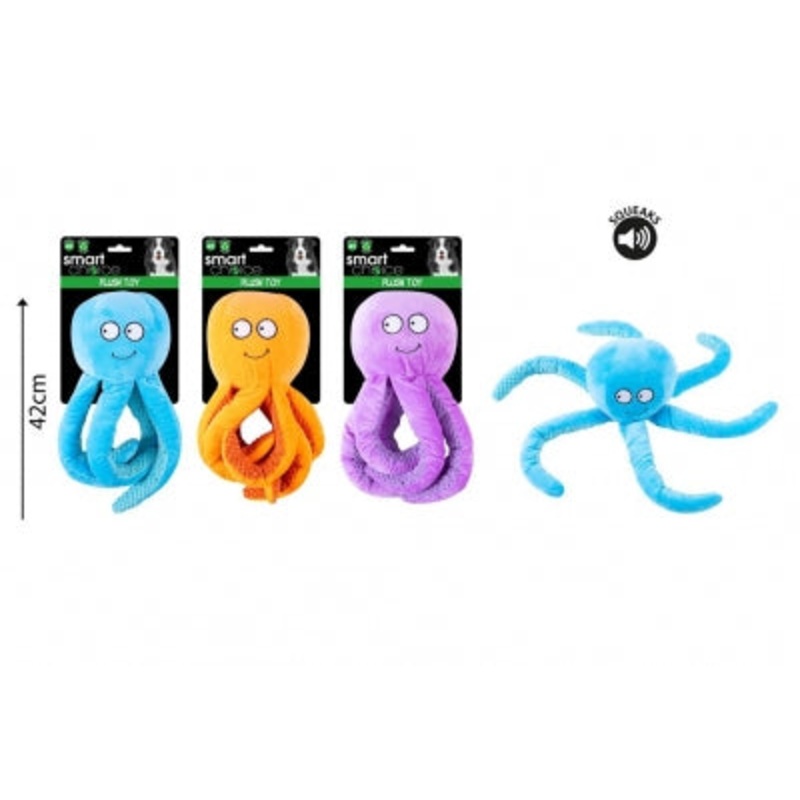 SMART CHOICE PLUSH OCTOPUS DOG TOY 3 ASSORTED COLOURS