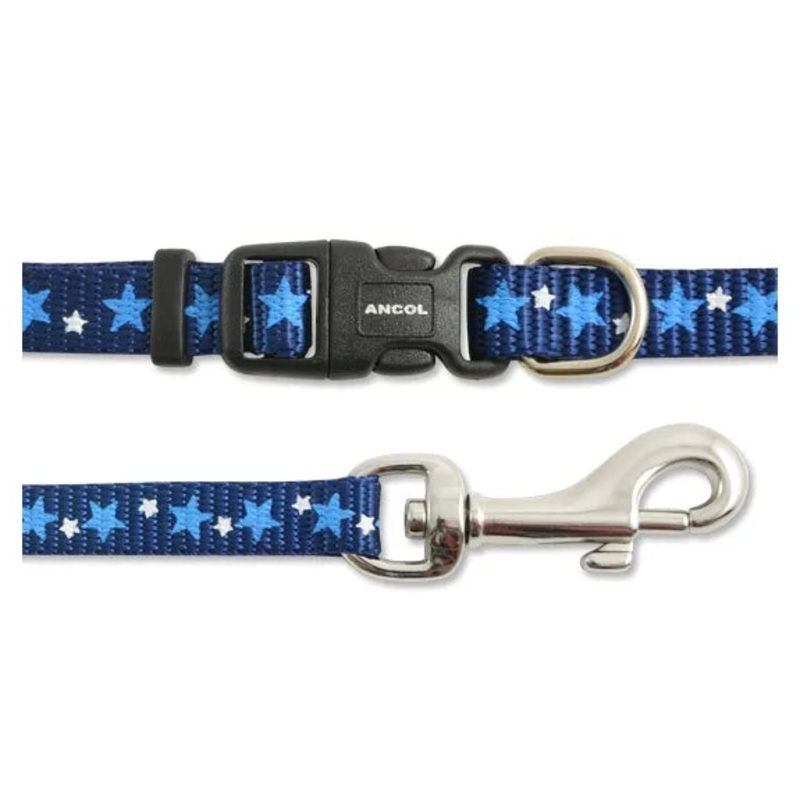 Sml Bite Collar & Lead Set Stars Blue