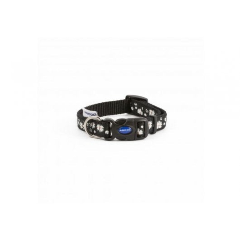 Dog Collars Leads & Harnesses Fashion Adjustable Nylon Collar Black Daisy 20-30cm