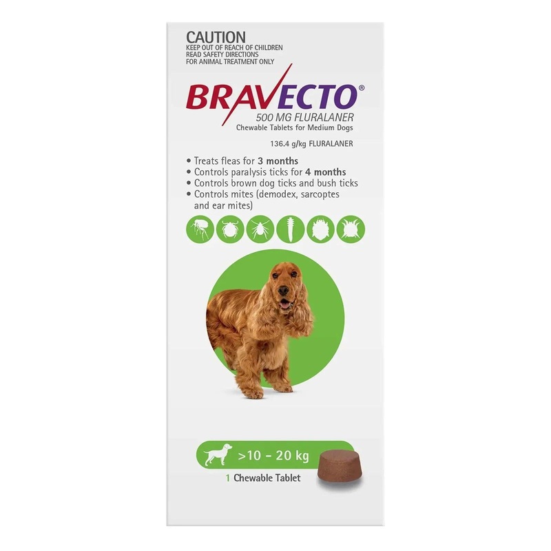 BRAVECTO Chews For Medium Dogs 10-20KG  Green