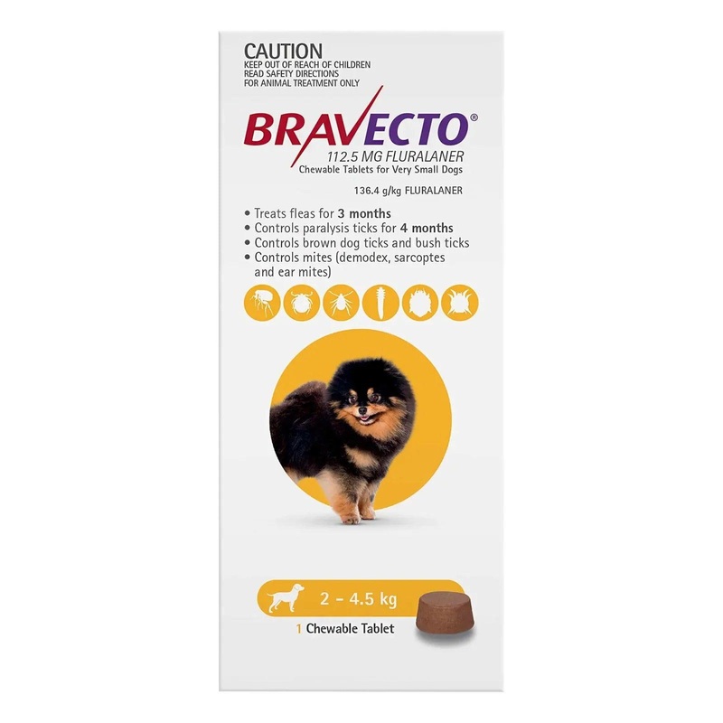 BRAVECTO Chews For Very Small  Dogs  2-4.5KG  Yellow