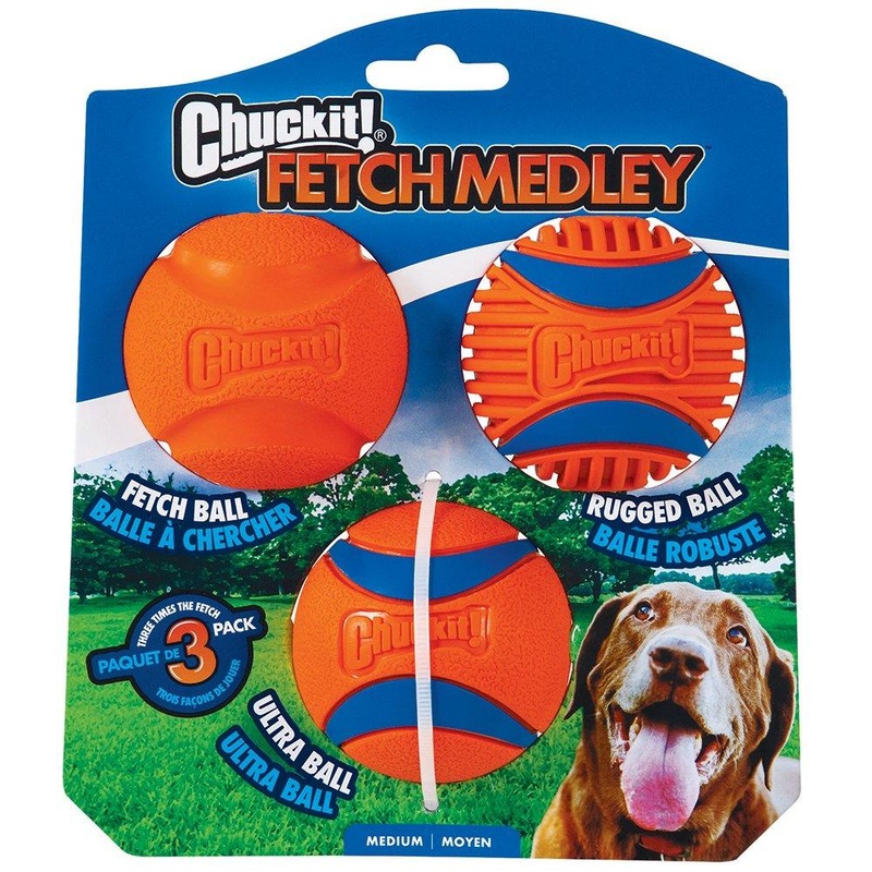 CHUCKIT! Fetch Medley Balls For Dogs Gen3 Medium 6cm (3 Pack)