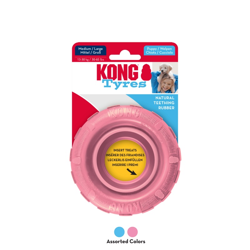 KONG Puppy Tires Durable Toy For Medium/Large Breeds (Blue/Pink Assorted Colours)