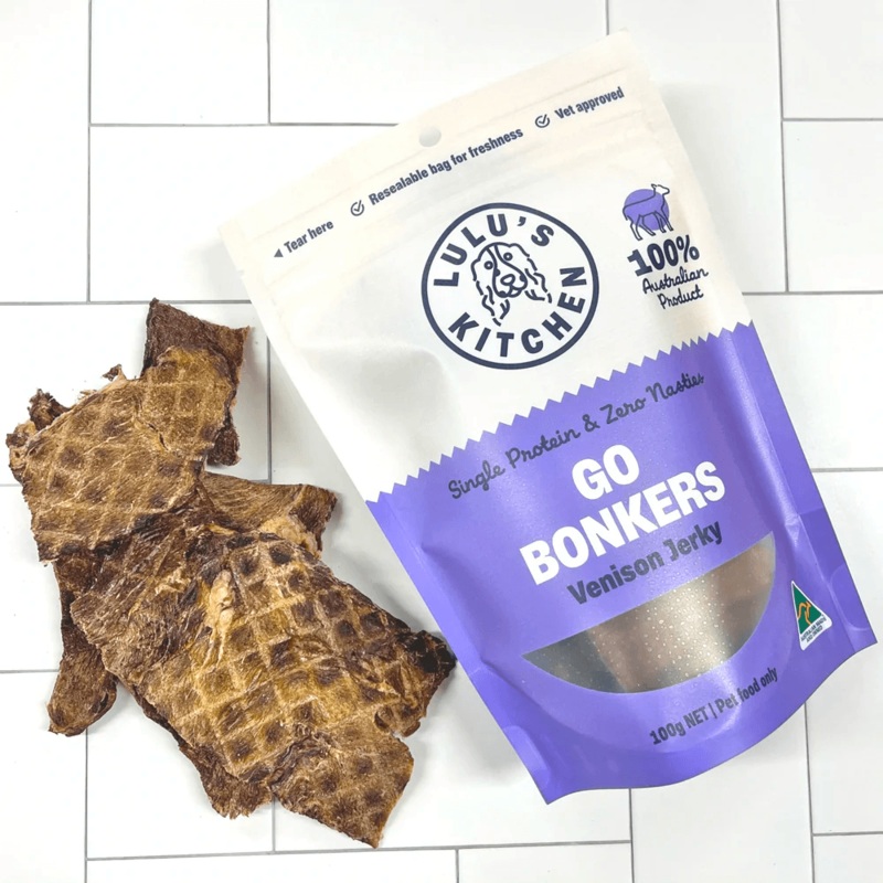 LULU'S KITCHEN Dog Treats Go Bonkers - Venison Jerky 100G