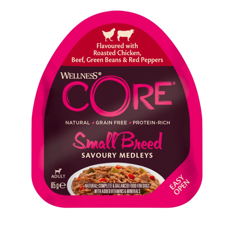 WELLNESS CORE Savoury Medleys Chicken, Beef, Green Beans & Red Peppers Wet Small Dog Food 85GX12
