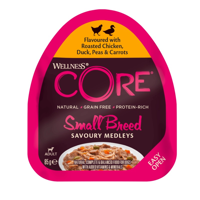 WELLNESS CORE Savoury Medleys Chicken, Duck, Peas & Carrots Wet Small Dog Food 85GX12