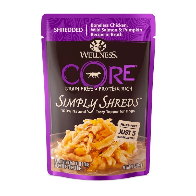WELLNESS CORE Simply Shreds Wet Dog Food Chicken, Salmon & Pumpkin 79GX12