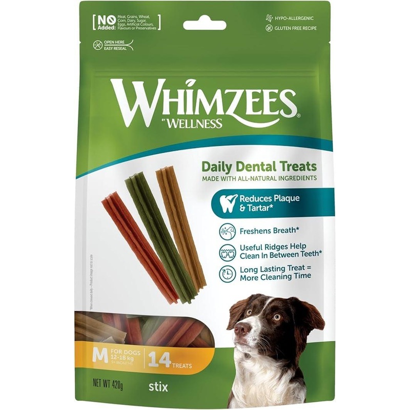 WHIMZEES Natural Daily Dental Chews For Adult Dog Medium Breed (12-18KG) 14 Packs