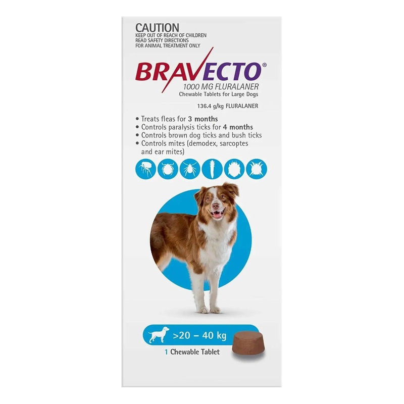 BRAVECTO Chews For Large Dogs 20-40KG Blue