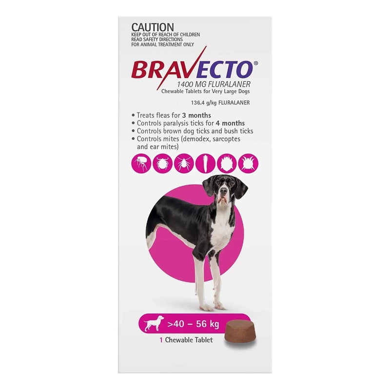 BRAVECTO Chews For Very Large Dogs 40-56KG Pink